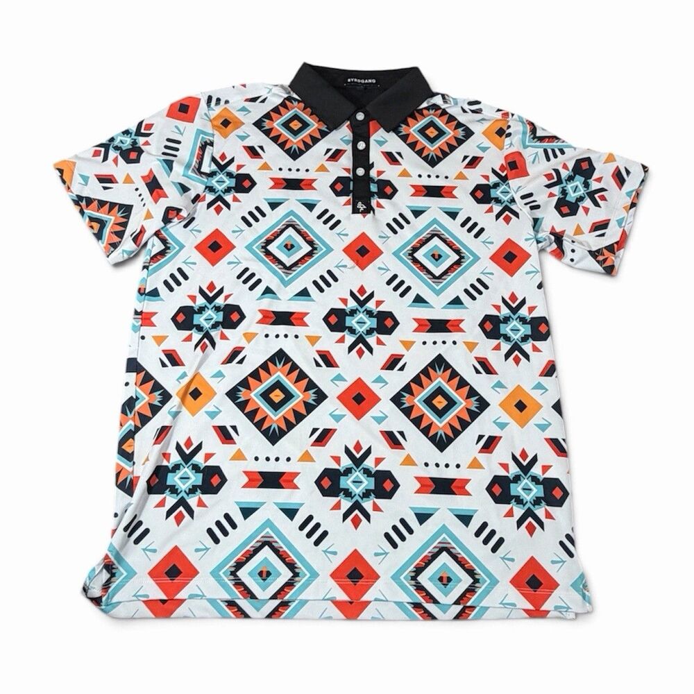 Byrdgang Men’s Aztec Southwestern Print Performance Golf Polo Shirt Medium